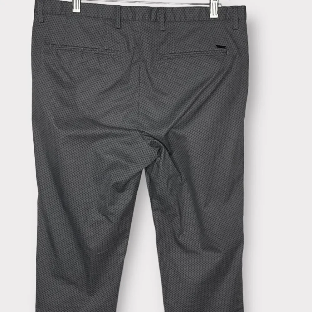 Hugo Boss Men's Pants 34 R Gray Stretch‎ Geometric Print Flat Front Casual Pants